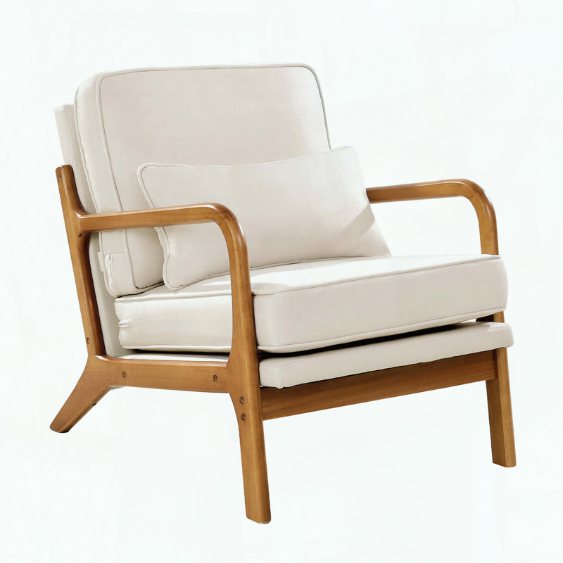 Chaise d'appoint Mid-Century moderne en lin - Coussin 5,7 po