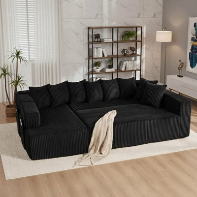 Versatile U-Shaped Sectional Sofa With Convertible Sleeper, 8 Pillows, No Assembly Required, Corduroy Fabric, Ideal For Modern Living