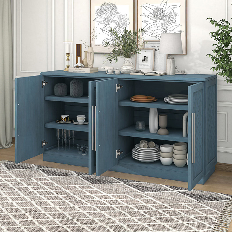 Buffet avec rangement, armoire buffet avec tablettes réglables et poignées argentées, armoire d'appoint
