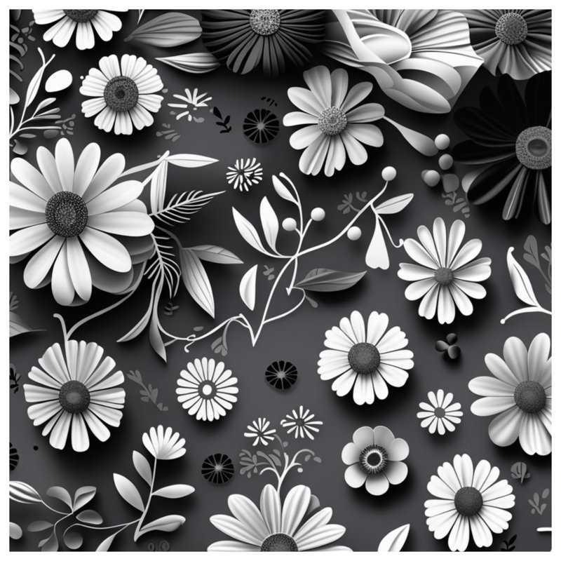 Jeté en polaire BlackWhiteFloral - Jetés floraux pour canapés ou lits, 50in W x 60in H