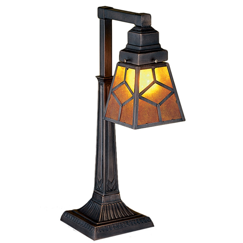 Amber Stained Glass and Bronze Mission Style Desk Lamp