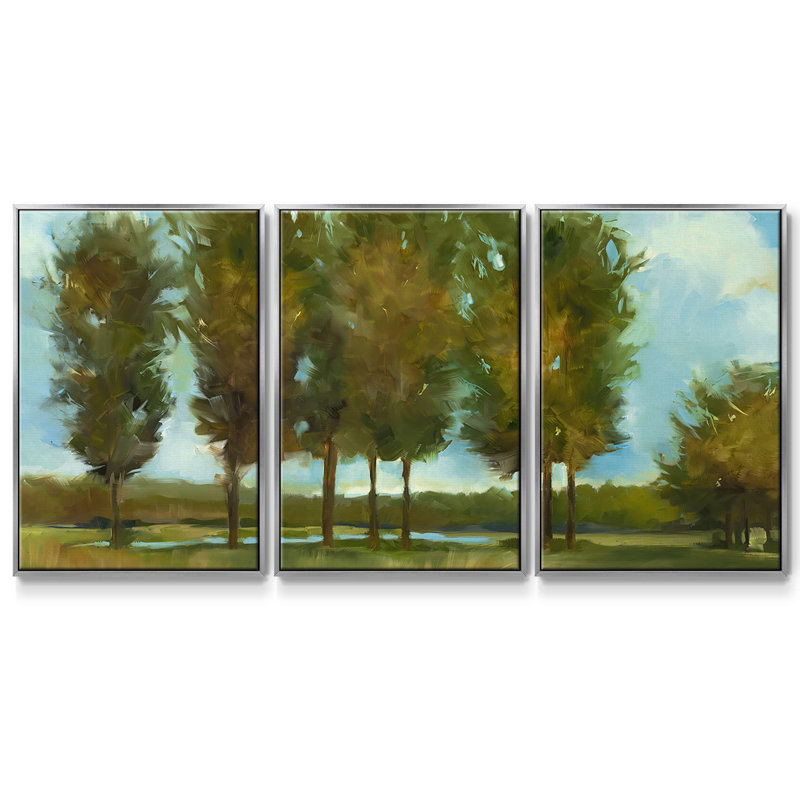 " Tall Trees " 3 - Pieces, 40" H x 78" W x 2" D, Silver  