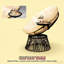 Fauteuil pivotant d'extérieur avec rotation à 360°, tablette latérale intégrée, coussin rembourré de 9,9 cm, structure beige, piètement à assembler, table d'appoint pratique, assise rembourrée en acier thermolaqué, capacité de charge de 120 kg