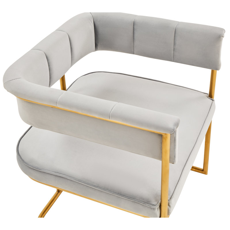 Chaise avec accoudoirs rembourrée en gris clair Menese, Doré