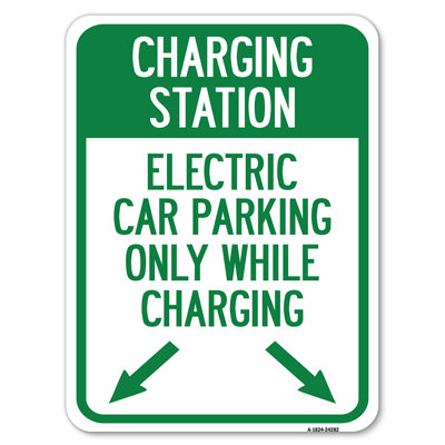 Station de recharge, Stationnement électrique seulement pendant la charge avec les flèches pointant vers la gauche et vers la droite / 24282