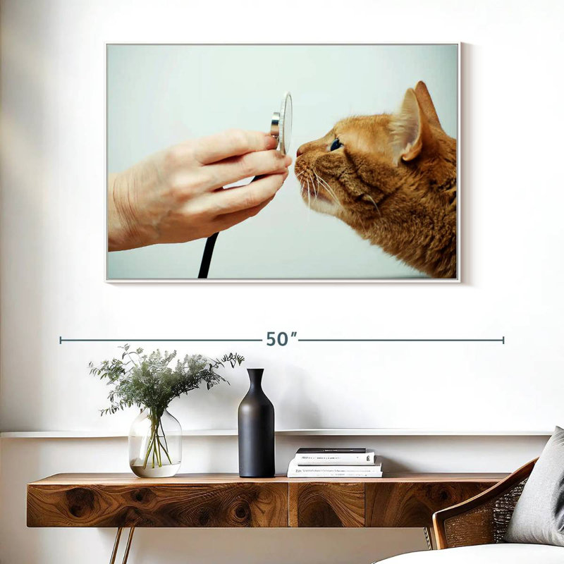 Chat Vet, 40 po x 27 po, Cadre flottant blanc