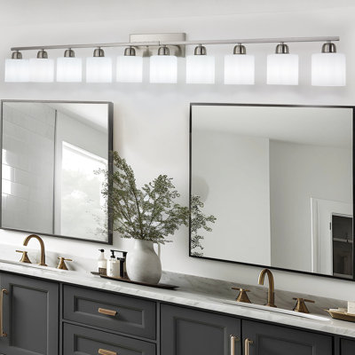 10 - Meuble-lavabo de salle de bain en fer avec verre blanc laiteux, mur moderne pour miroirs, éclairage de chambre à coucher et de salon, prise de chaleur, fonction à intensité variable, installation facile, 66,06 po de profondeur, 6,68 po de largeur, 9,28 po