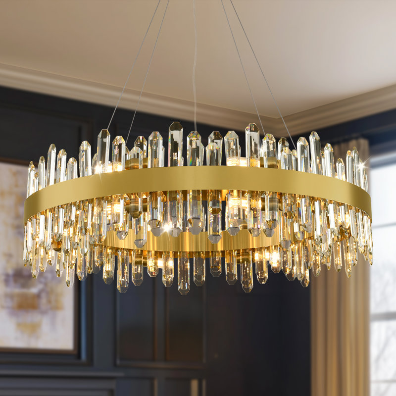 Lustre rond doré glam à intensité variable Stith, 16 lumières, H 98 po x l 31,5 po x P 31,5 po