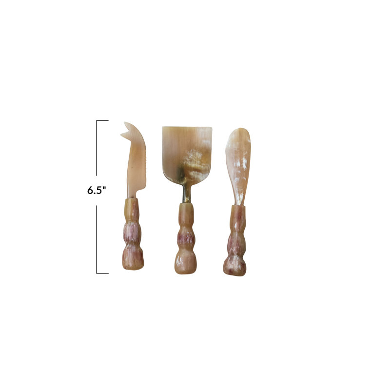 Elegance Horn Cheese Servers On A Drawstring Bag, Citron And Plum Color, Set Of 3