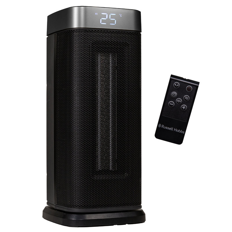 Russell Hobbs Rhcth2002g 2kw Oscillating Ceramic Heater W/digital Display In Black And Gold, Square Design, Black/Silver