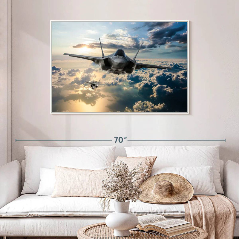 Avion de chasse F35, 46 po x 31 po, Cadre flottant blanc