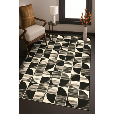Tapis bleu tissé lavable rétro Mosso