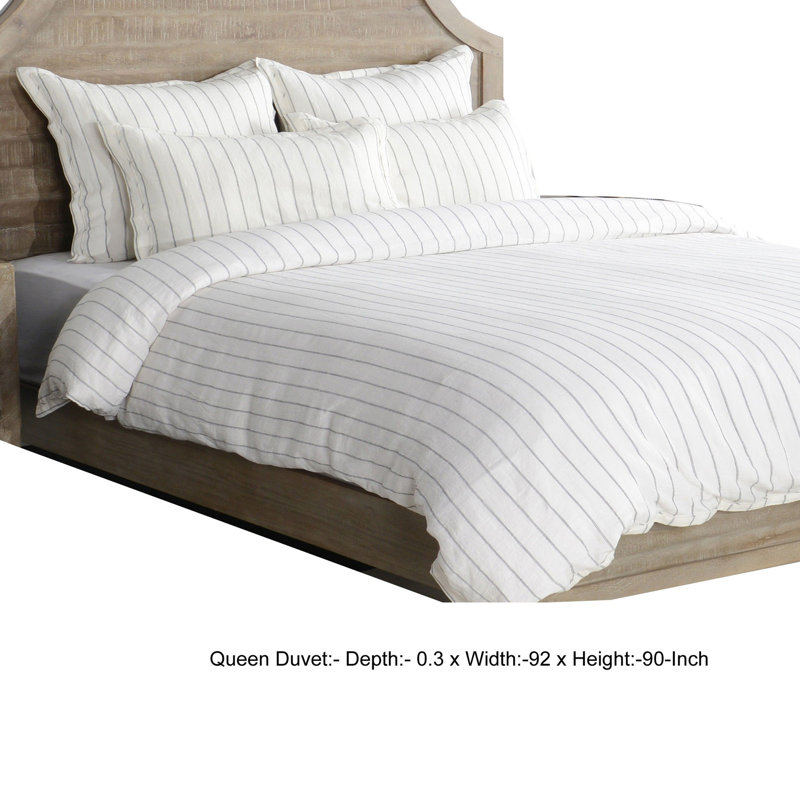 Eberly Striped Linen Duvet Cover, Queen Duvet Cover, Ivory