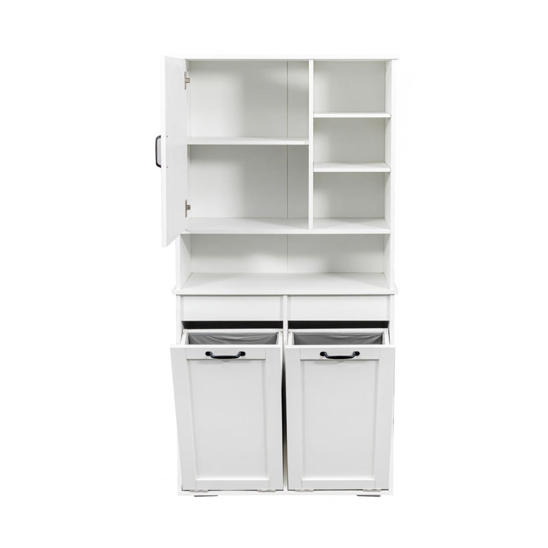 Laundry Cabinet With Doors And Shelf, Tilt-Out Laundry Hamper, Multiple Storage Space, Freestanding Style, Open Shelve, Adjustable Shelf