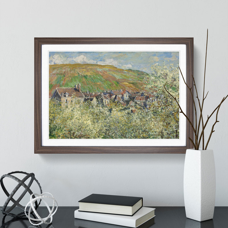 Flowering Plum Trees by Claude Monet - Picture Frame Painting, Walnut Framed, 27cm H x 36cm W x 2cm D