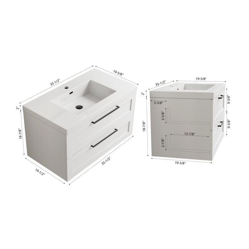Devillage 35.4'' Wall Mounted Single Bathroom Vanity with Engineered Stone Top, White Lacquer