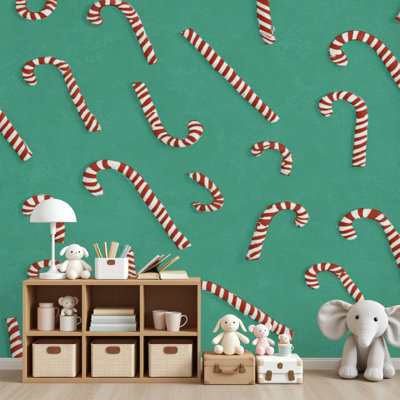 Papier peint adhésif à motif de cannes de bonbon à rayures rouges et blanches H 69 po x l 96 po, papier peint amovible en PVC auto-adhésif pour chambre à coucher, bureau à domicile