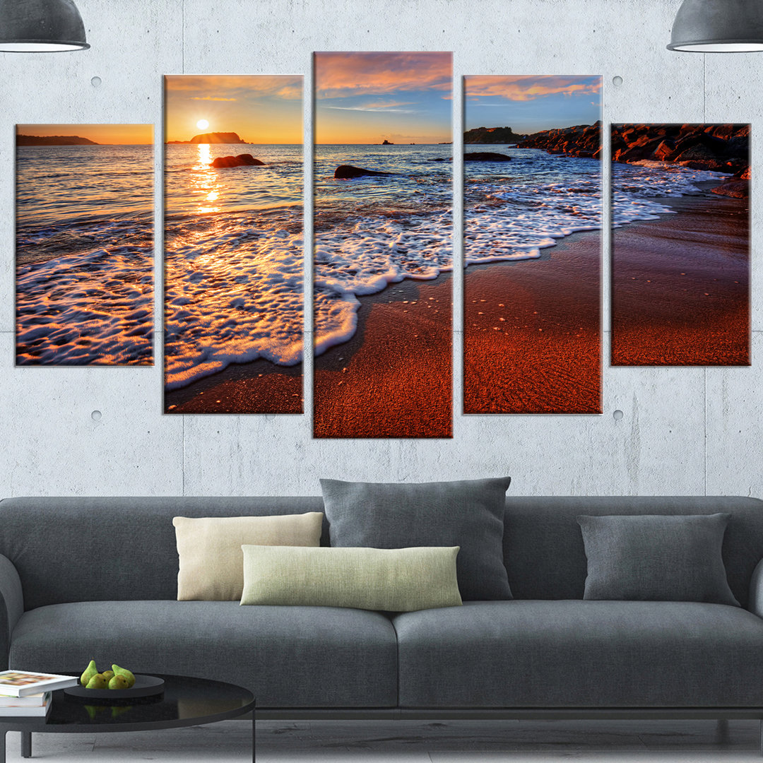 " Stunning Ocean Beach At Sunset " 5 - Pieces Design Art