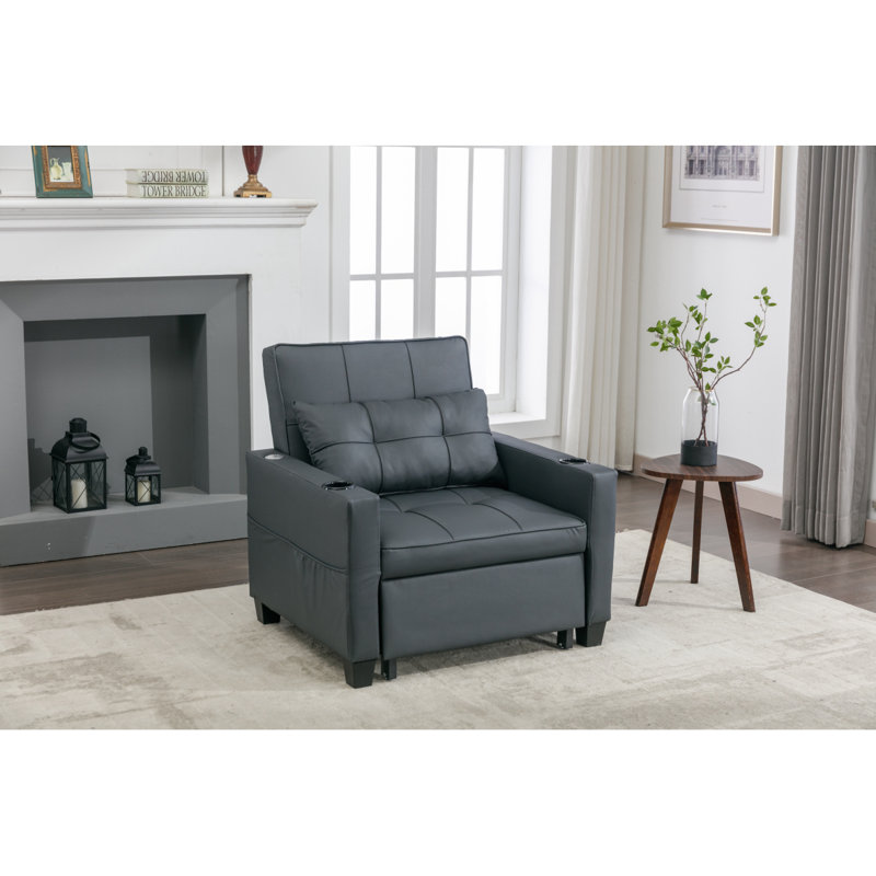 Pull-Out Chenille Queen Sofa Bed With Memory Foam Mattress, Black