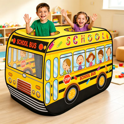 Tente de jeu en forme d'autobus scolaire, cadeau idéal pour les fêtes d'enfants, pour jouer à l'intérieur ou à l'extérieur, pour les anniversaires, les petits garçons et les filles, tente de théâtre créative pour les jeux de rôle d'autobus scolaire, maisonnette de jeu portable, compacte et facile à monter.