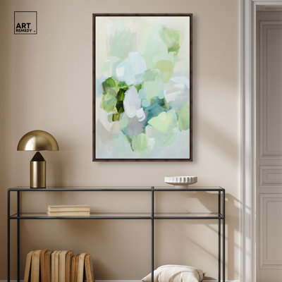 Pale Pine II Framed Canvas Print Green Abstract Art by Art Remedy, Walnut Frame, 24 x 36