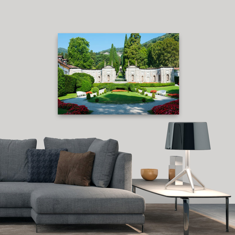 Jardin à la Villa D'este à Cernobbio, lac de Côme, Italie, fleur abstraite, art du paysage, H 32 po x l 48 po