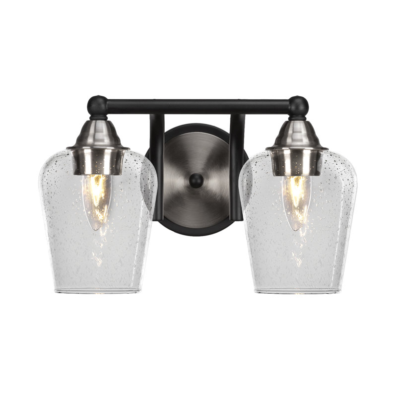 Michell 2-Light Bath Bar, Clear Bubble, Matte Black/Brushed Nickel