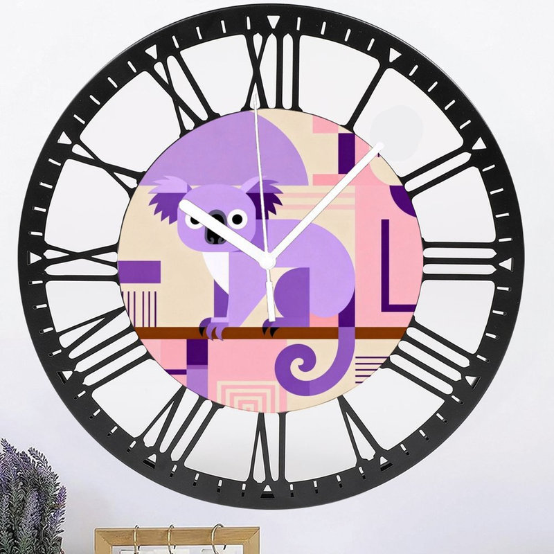 Horloge murale ronde en fer 10 po avec mouvement à quartz silencieux, chiffres romains, impression UV, Lavender Purple