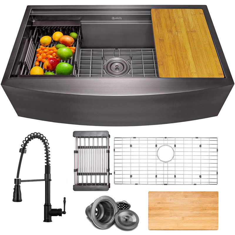 All-in-one 33" L x 20" W Farmhouse Kitchen Sink with Faucet