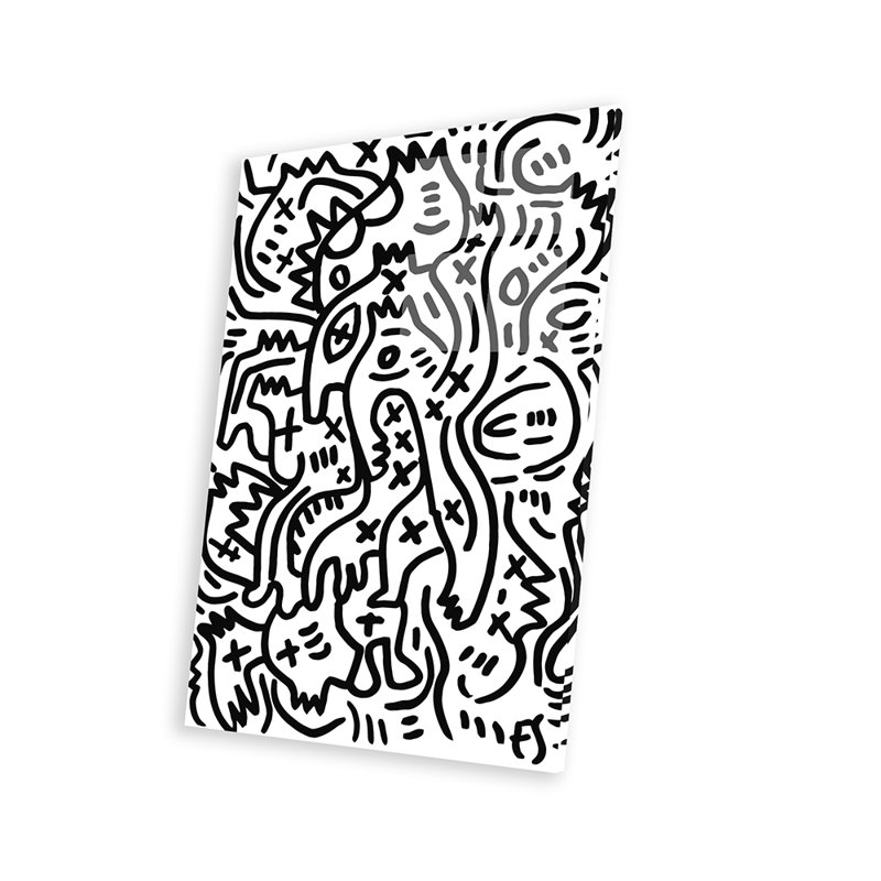 Créatures de graffiti noires et blanches d'Emmanuel Signorino - impression sans cadre, H 32 po x l 24 po x P 0,25 po