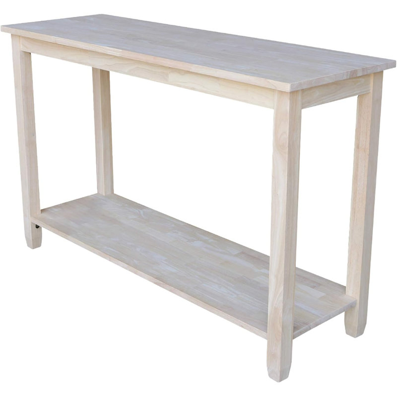 Solid Parawood Console Table With Butcher Block Surface, Unfinished Design For Custom Finishing