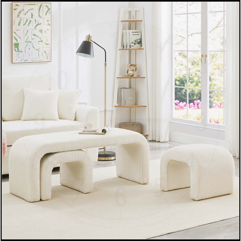 Ensemble de 3 tabourets de banc et de repose-pieds modernes en forme de U pour le hall d'entrée, la chambre à coucher et le salon, 44 + 18 pouces - Polyvalent et confortable