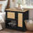 Black Rattan‑Door Pet Feeding Station with Storage, Elevated Bowls and Hooks