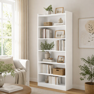 72" Tall Wood Bookcase, 5-Tier Bookshelf Open Shelves