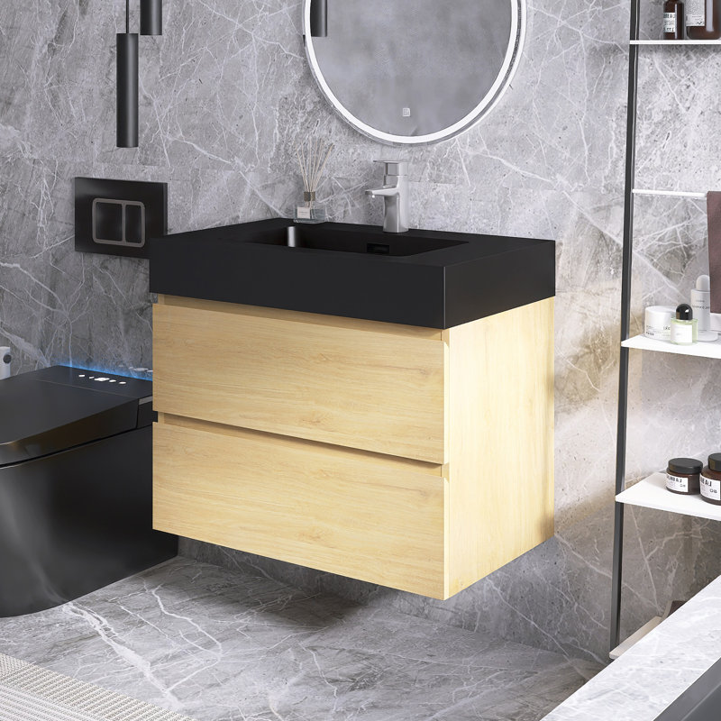 30 po Meuble-lavabo mural simple avec comptoir, Chêne