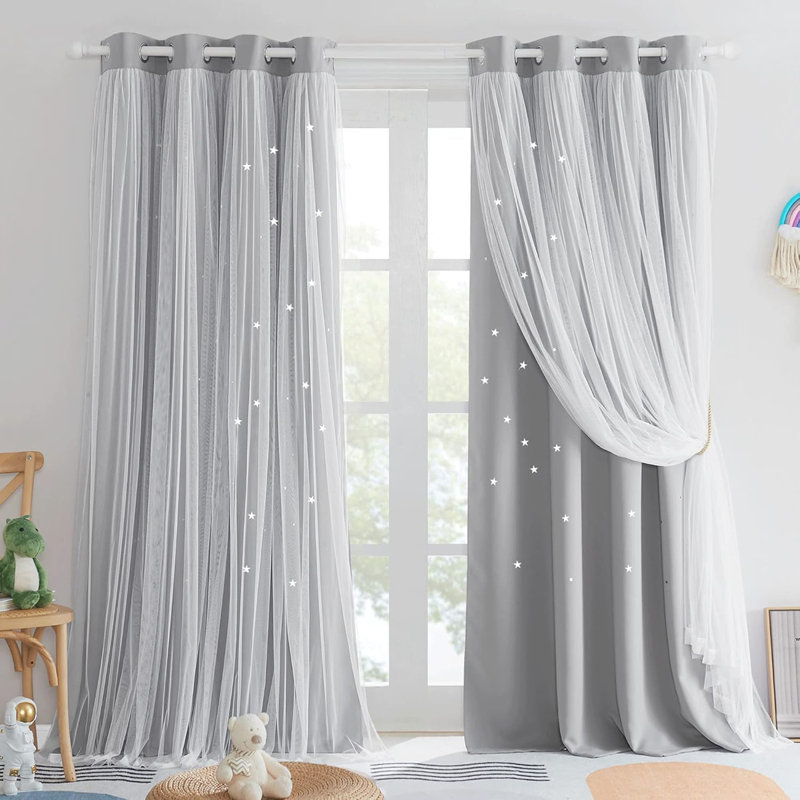2 Panels  Romantic Stars Hollow Out Bedroom Curtains Set, Stars Window Curtains Double Layer Blackouts Curtains, Gift For Valentine's Day