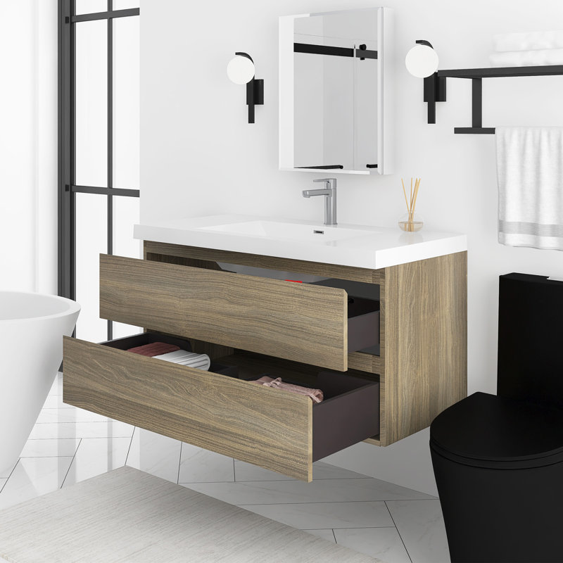Meuble-lavabo flottant 42 po avec lavabo, Gris
