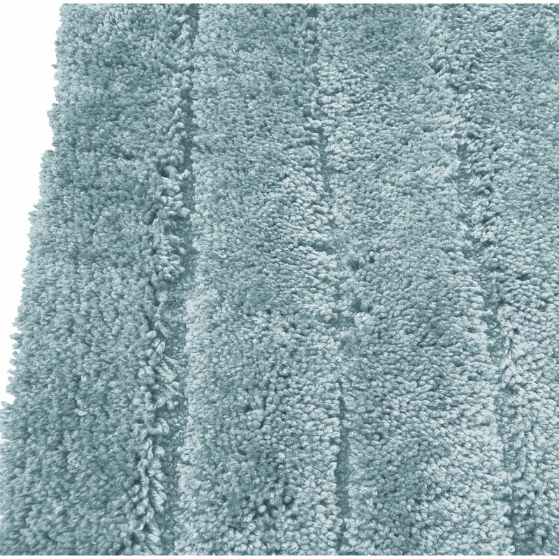 2 Piece Bath Mat Set - Ivory Solid Striped Bathroom Mat Soft Plush Thick, Bleu