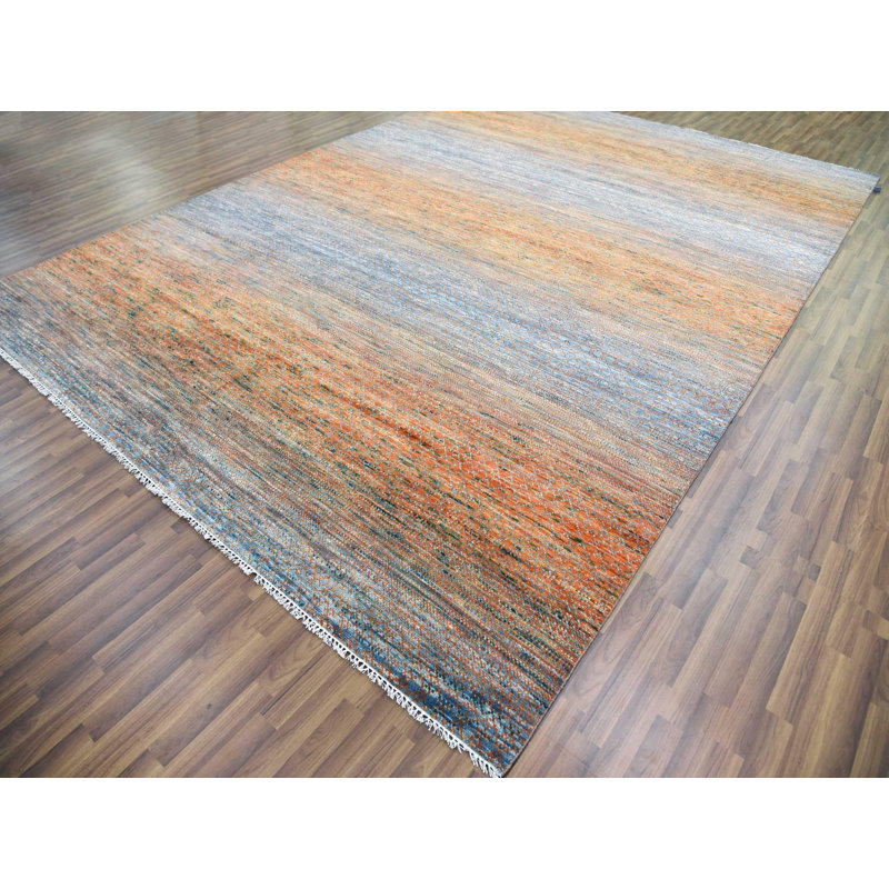 Tapis oriental rectangulaire en laine orange noué à la main 10 pi 3 po x 14 pi 0 po - MOA10279020