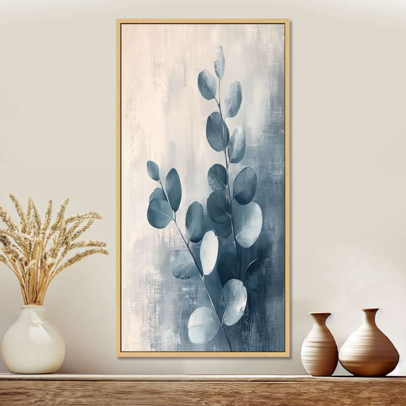 Brise d'eucalyptus printanier gris et gris, impression murale encadrée botanique grise, H 40 po x l 20 po