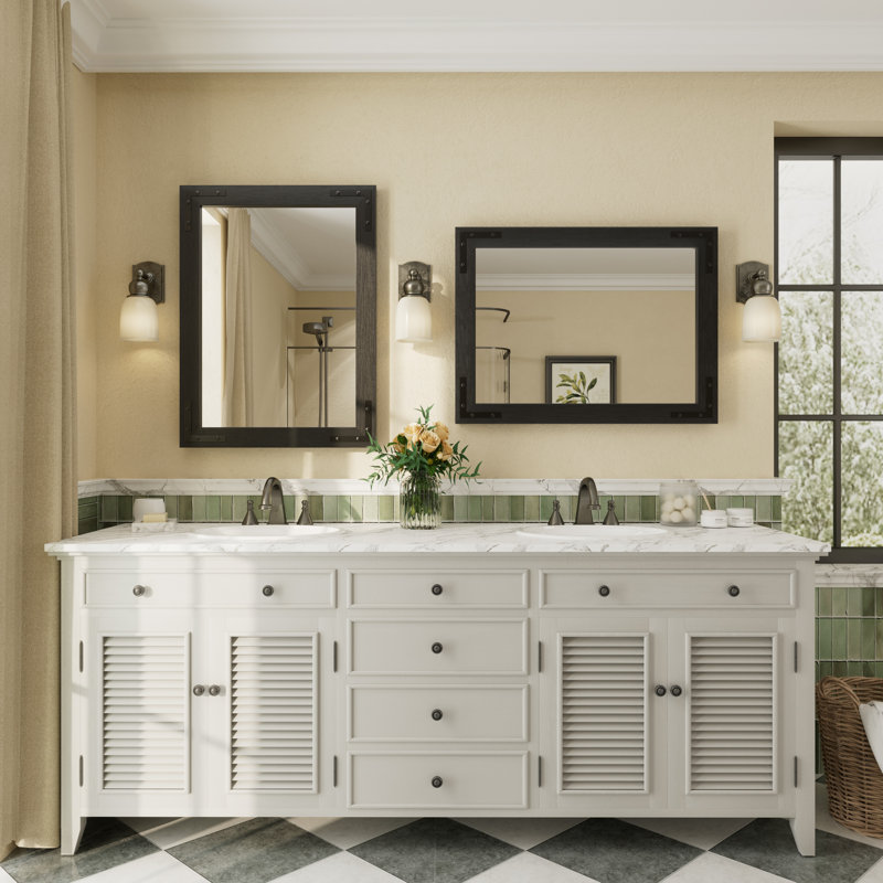 Amara Rustic Farmhouse Solid Wood Framed Tempered Glass Wall Mirror with 5-Year Warranty, Black, 32" x 24"