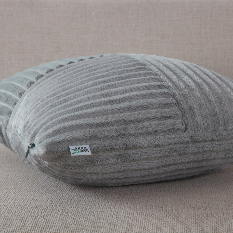 Housse de coussin carré en velours côtelé, Gris, H 18 po x l 18 po