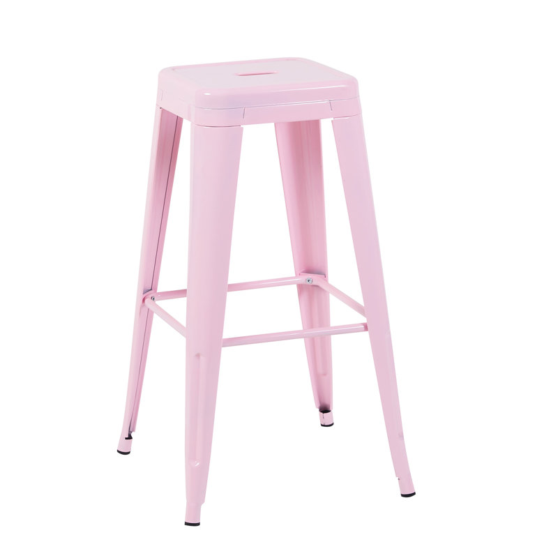 Tabouret de bar rose en métal sans dossier de 30 pouces de 2, non empilable, détachable et facile à assembler pour un îlot de cuisine, un bar, une salle à manger, un assemblage solide et imperméable