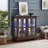LED Curio Display Cabinet,Antique Display Cabinet With Adjustable Shelves,Retro Design Quality Showcase With Lattice Doors Elegant Bookcase And Storage Cabinet For Home Decor And Organization CHE-122821435