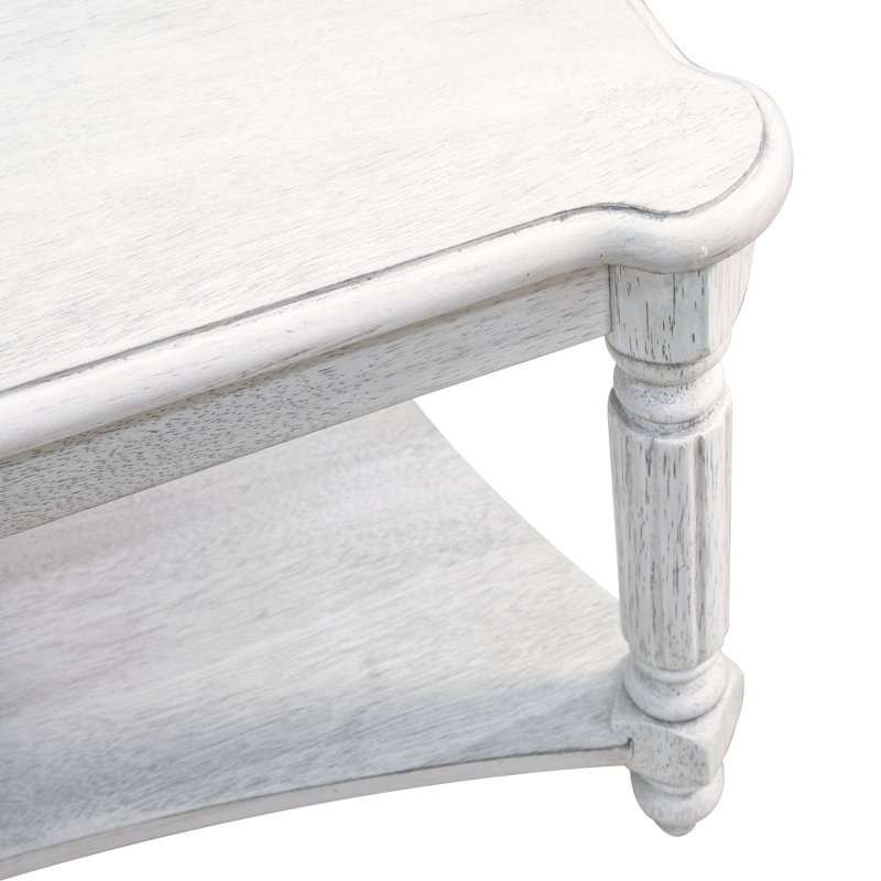 Locke Solid Wood Square Coffee Table, Blanc antique