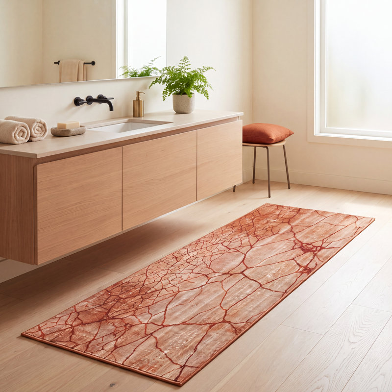 Tapis Ashcroft moderne à l'aquarelle abstraite orange, rouge et crème, lavable en machine, antidérapant, à poils courts, pour intérieur et extérieur, adapté aux animaux domestiques, idéal pour le salon, la chambre, la salle à manger, l'entrée, le corridor ou le bureau.