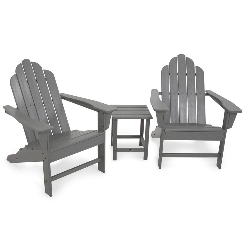 POLYWOOD Long Island Adirondack 3-Piece Set, Slate Gray