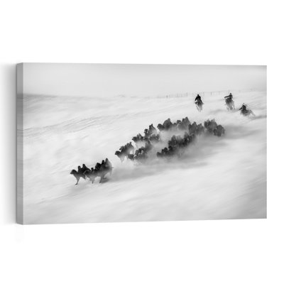 «Snowy Desert Caravan Abstract Contemporary Horse Landscape Nature», reproduction d'art murale