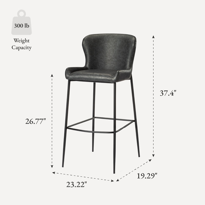 Maven Lane Naomi Stool Faux Leather, Charcoal Seat/Matte Black Frame, Counter Stool (26.77" Seat Height)