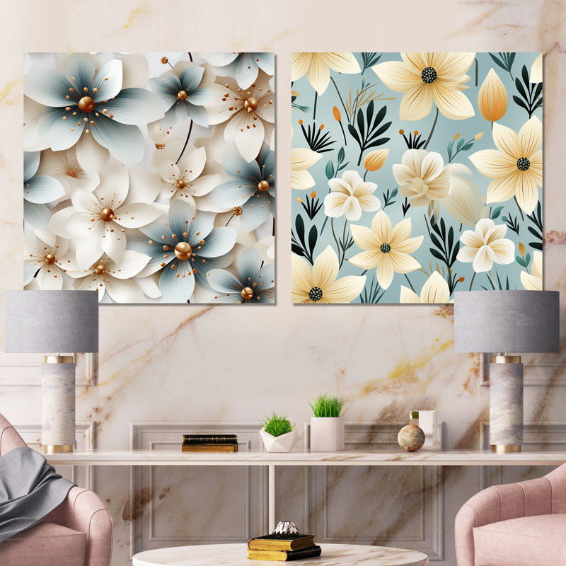 Joachim - Ensemble de 2 décorations murales florales, Toile tendue, H 30 po x l 61 po x P 1 po